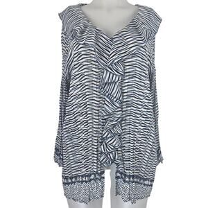 Maggie Barnes Shade of Blue White Pleated Ruffle Women's Blouse 1X 14/16